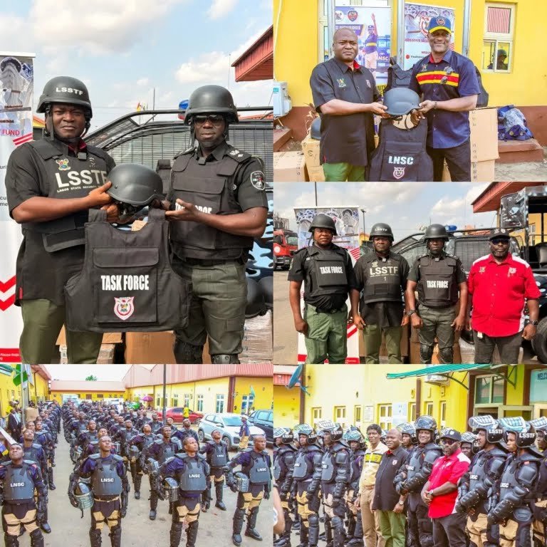 Lagos firefighters responding to a major fire outbreak in Lagos State