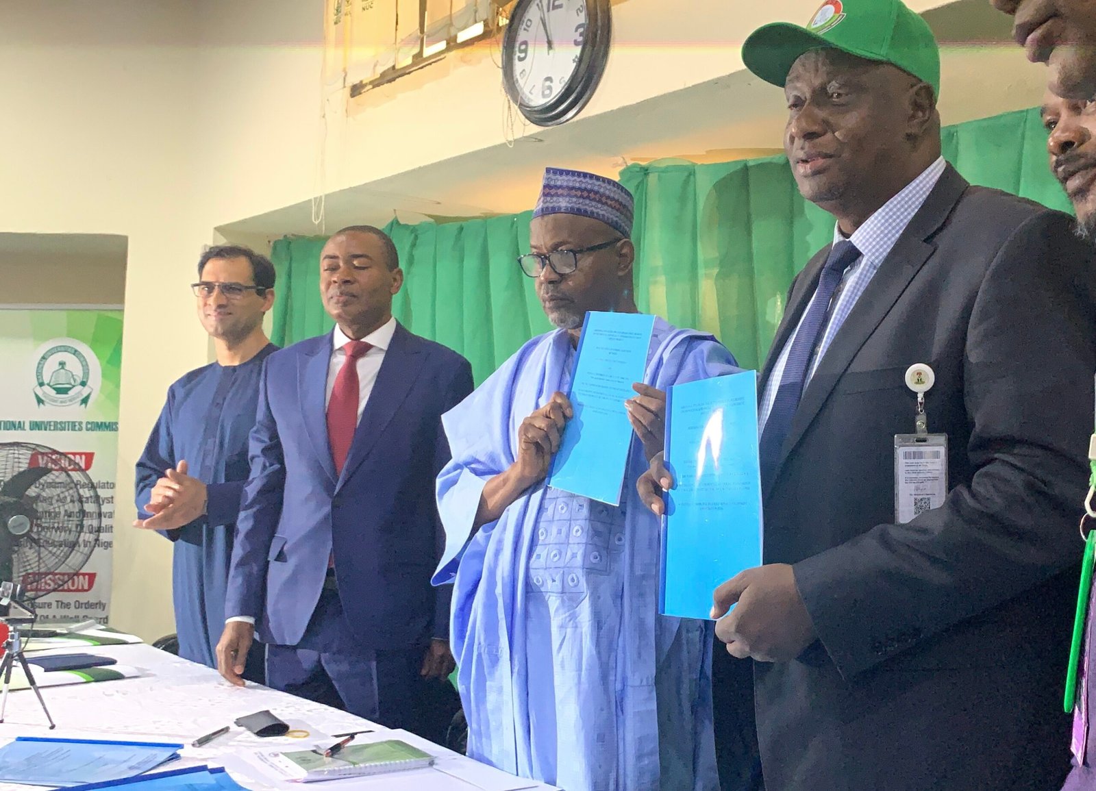 NUC officials and university vice-chancellors sign SPESSE performance contracts in Abuja.