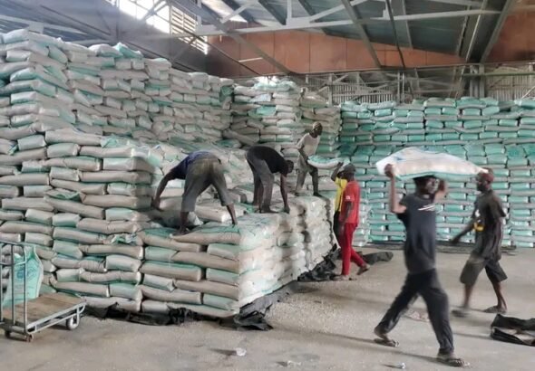 Fertiliser bags prepared for distribution to farmers in Kano