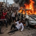 Burnt Lexus SUV after mob attacks US-based Nigerian doctor in Ibadan over false kidnapping allegation.