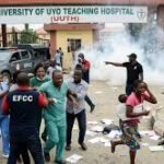 Doctors protest after alleged EFCC raid at University of Uyo Teaching Hospital in Akwa Ibom.
