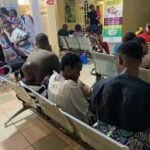Patients waiting at a crowded primary healthcare centre in Mararaba