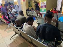 Patients waiting at a crowded primary healthcare centre in Mararaba