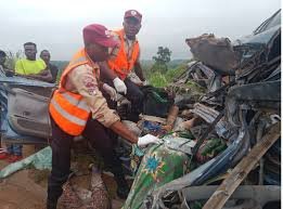 Scene of a fatal road accident involving a Toyota vehicle that plunged off Eruku Bridge along the Lagos-Abeokuta Expressway in Ogun State.