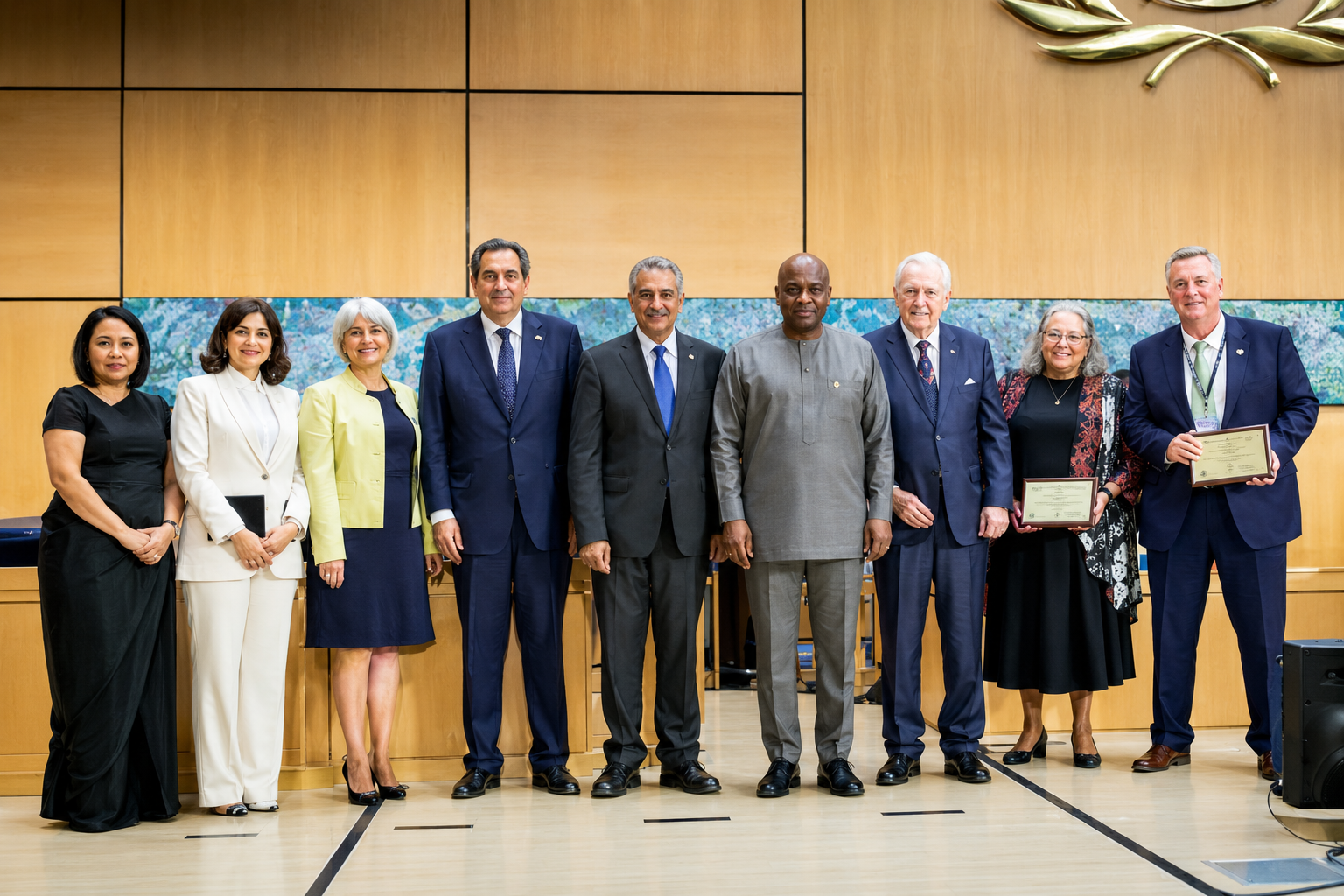 WHO Director-General presenting global health leadership awards in Geneva