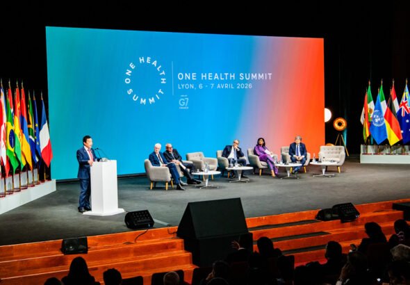 Delegates attend the 2026 One Health Summit in Lyon, France, discussing disease surveillance, antimicrobial resistance, climate-related health risks and global health security.