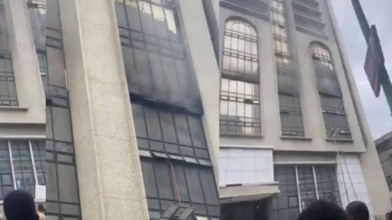 Emergency responders battling a fire incident at Polaris Bank headquarters in Lagos