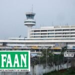 Floodwater inside the international terminal at Lagos airport.