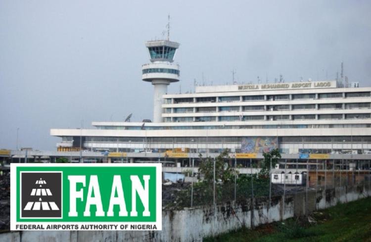 Floodwater inside the international terminal at Lagos airport.