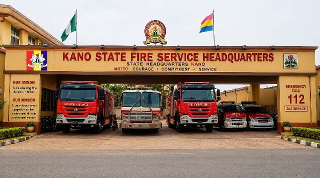 Firefighters responding to a fire incident in Kano State