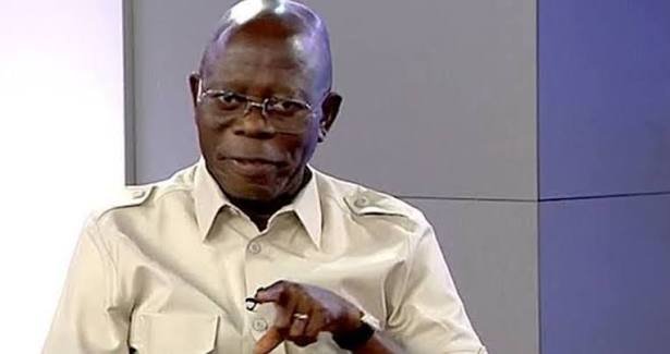 Adams Oshiomhole speaking at a campaign rally in Edo State.