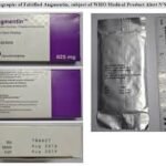 Boxes of Augmentin tablets displayed during a counterfeit medicine warning