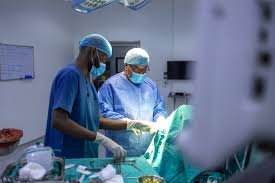 Medical team performing open-heart surgery in Nigeria.