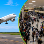 Passengers waiting at a domestic terminal in Nigeria amid flight delays and operational disruptions.