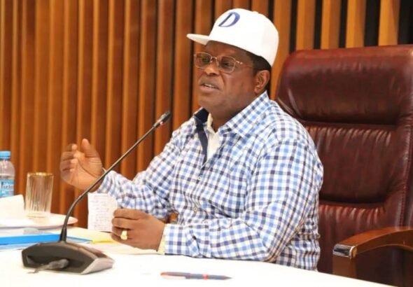Works Minister David Umahi inspects the Kuramo Lagoon during a flood control assessment in Lagos.