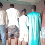Lagos Police operatives display weapons recovered from suspected cultists in Apapa.