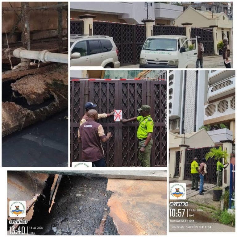 Lagos officials seal a property in Ikoyi over illegal sewage discharge.