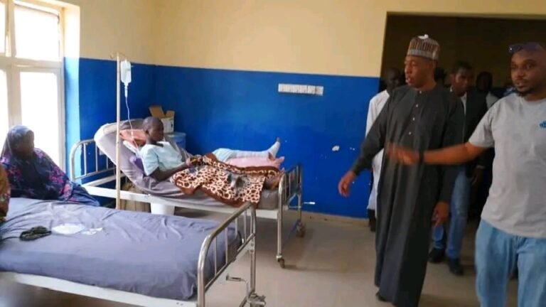 Governor Babagana Zulum during an inspection visit to the National Orthopaedic Hospital Azare.
