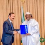 Governor Umar Namadi receives UNICEF Kano Field Office Chief Shafeeq Ur-Rehman during a meeting on strengthening child welfare programmes in Jigawa State.