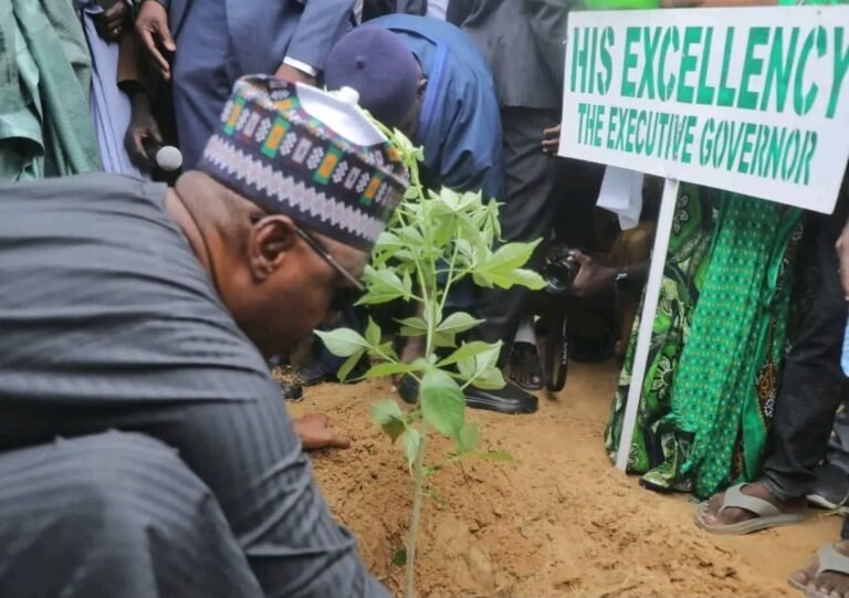 Governor Babagana Zulum launching the Borno tree planting campaign in Maiduguri.