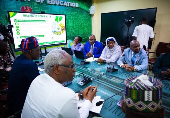 Education Minister Dr Maruf Tunji Alausa speaks during the Nigeria Genomic City stakeholders' meeting in Abuja.