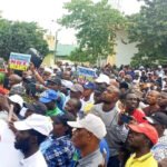 FCT teachers protest promotion policy outside the National Open University in Abuja.
