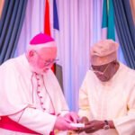 President Bola Tinubu receives Archbishop Paul Gallagher at the Presidential Villa.