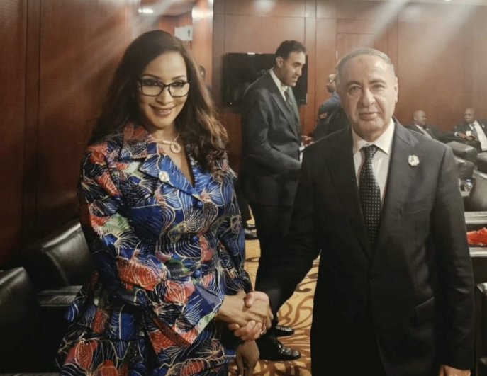 Nigeria's Foreign Affairs Minister Bianca Odumegwu Ojukwu meets Libya's Acting Foreign Minister Taher Elbaour during bilateral talks.