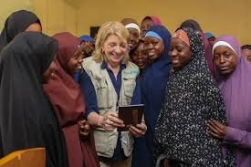 UNICEF Executive Director Catherine Russell meets children during her visit to Nigeria.