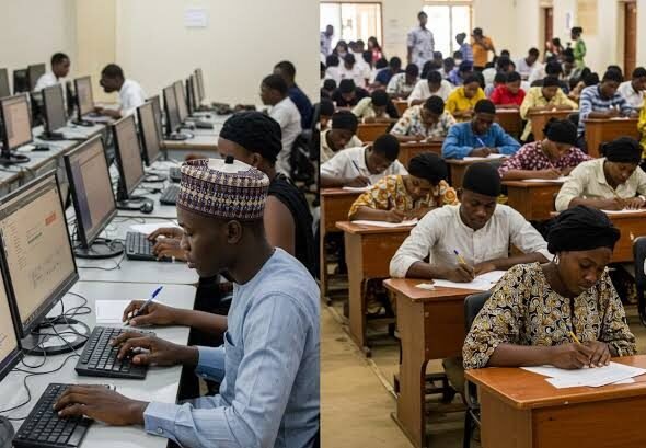 Students take the NECO computer-based examination at a CBT centre in Abuja.