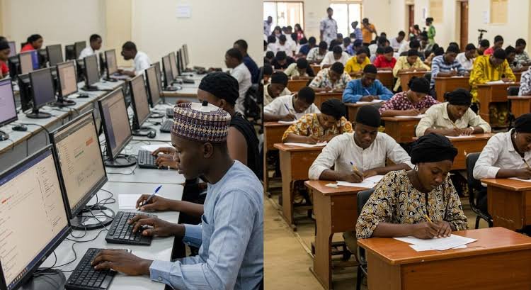 Students take the NECO computer-based examination at a CBT centre in Abuja.