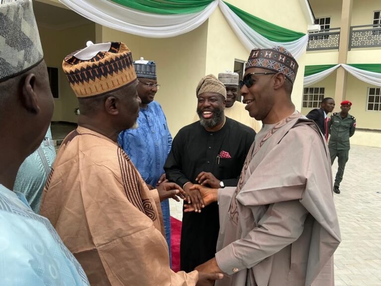 Governor Babagana Zulum, Prof. Is-haq Oloyede and Prof. Segun Aina commissioning the JAMB Mega CBT Centre in Maiduguri.