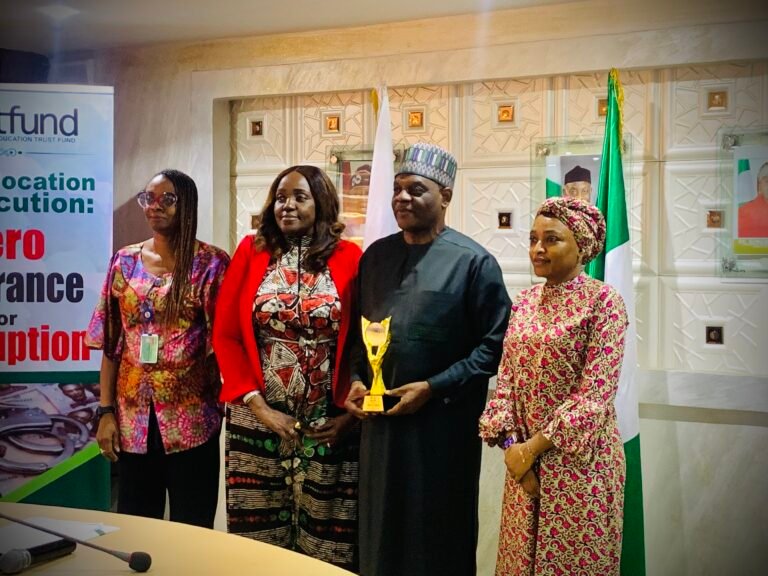 FAN Chairperson Arc Ene Agada and TETFund Executive Secretary Arc Sonny Echono during a meeting on affordable housing partnership in Abuja.
