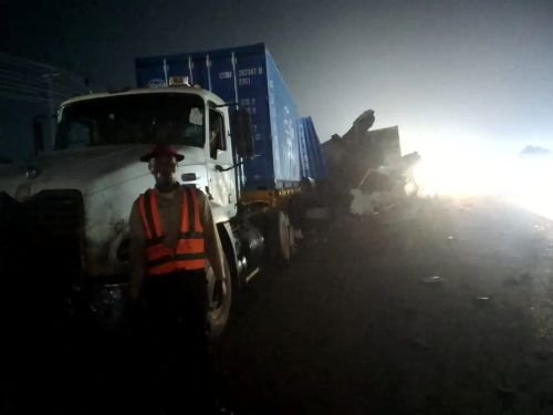 Emergency responders at the scene of a fatal crash on the Lagos-Ibadan Expressway.