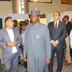 Minister of state for Defence, Bello Matawalle with Mr Osman Chennae.