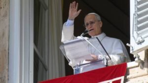 Pope Leo XIV addresses pilgrims during the Angelus prayer at St Peter's Square.