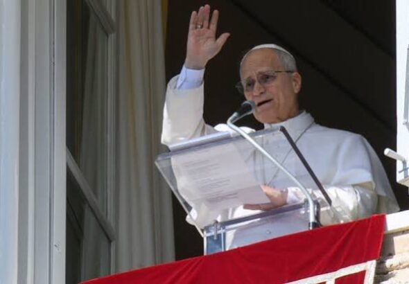Pope Leo XIV addresses pilgrims during the Angelus prayer at St Peter's Square.