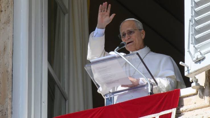 Pope Leo XIV addresses pilgrims during the Angelus prayer at St Peter's Square.