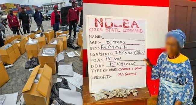 NDLEA operatives display illicit drugs seized during nationwide anti-narcotics operations.