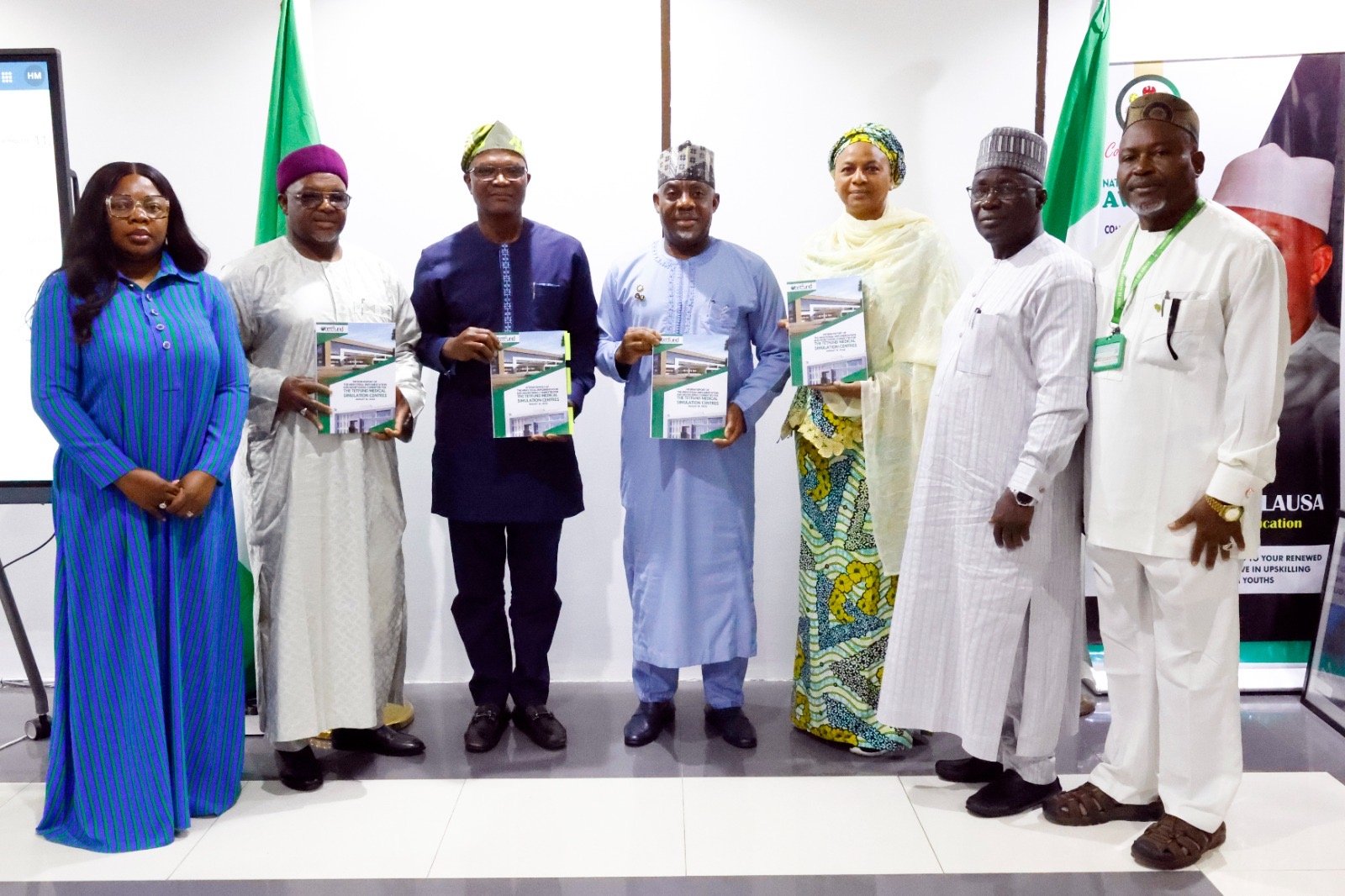 Education Minister Dr Maruf Tunji Alausa receives the TETFund Medical Simulation Committee report in Abuja.