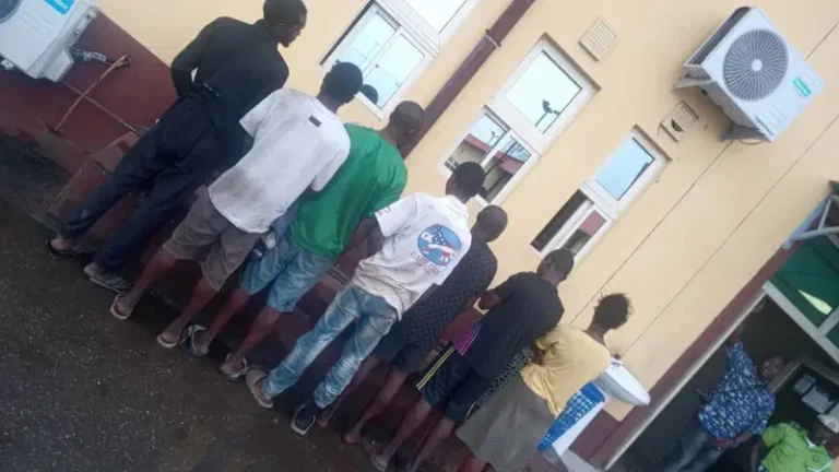 LAWMA enforcement officers arrest suspected illegal waste dumpers in Lagos Island.