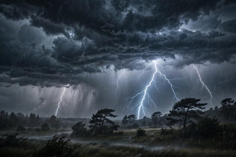 Heavy rainfall during a thunderstorm in Nigeria