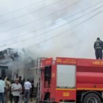 Firefighters battle a blaze at the Customs Western Marine Command office in Apapa, Lagos