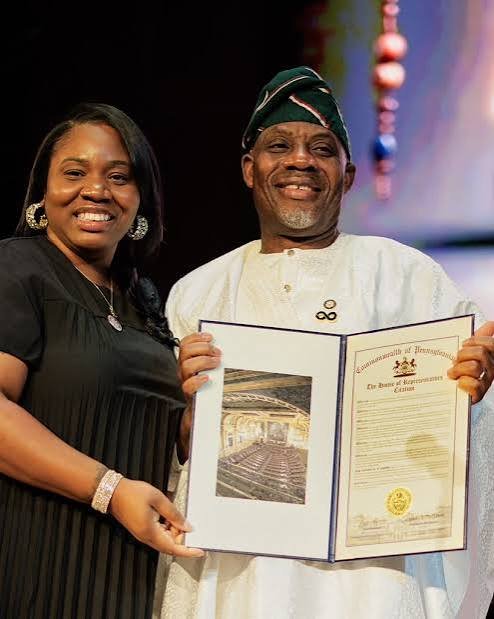 Education Minister Tunji Alausa receives recognition at the African Cultural Festival in Harrisburg.