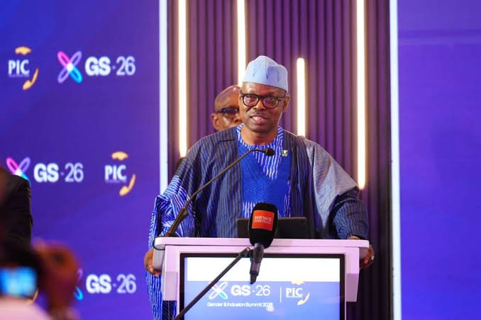Minister of State for Health and Social Welfare Iziaq Salako speaking at the 2026 Gender and Inclusion Summit in Abuja