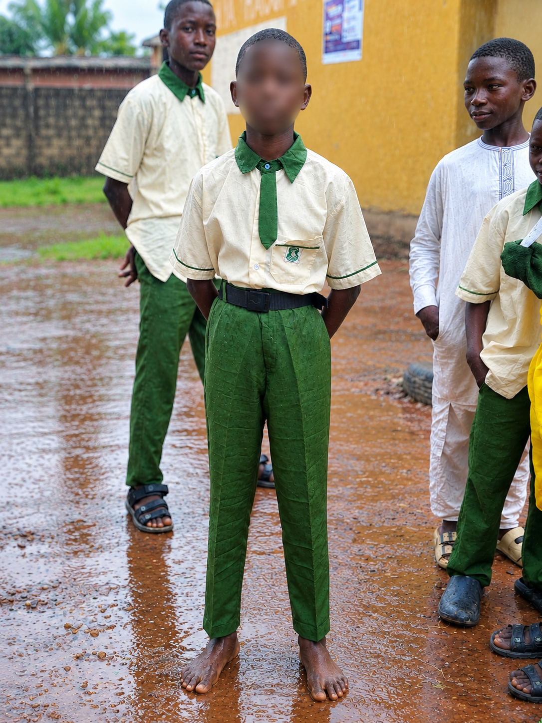 12-year-old Salisu Abbas stands barefoot at Nyanya Hausawa school in Abuja