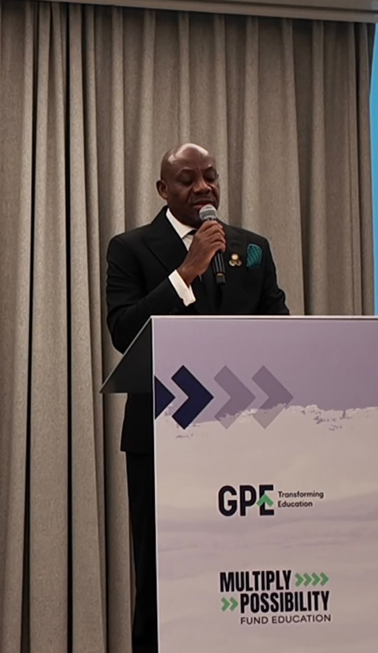 Education Minister Maruf Alausa speaks at a GPE education financing event in New York