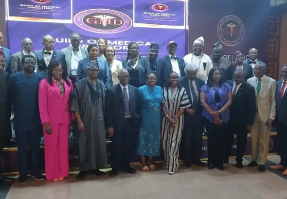Health workers during infection prevention and control activities in a Lagos healthcare facility