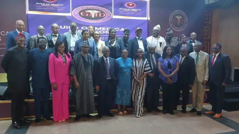 Health workers during infection prevention and control activities in a Lagos healthcare facility