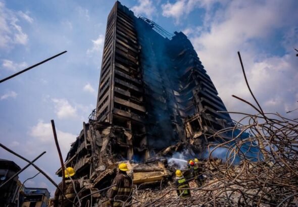 Fire-damaged Great Nigeria Insurance House on Lagos Island ahead of demolition.